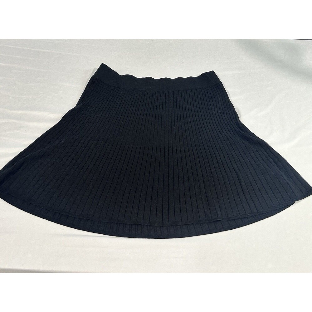 Ann Taylor Womens Large Black Ribbed Knit A Line Flare Mini Skirt Stretch